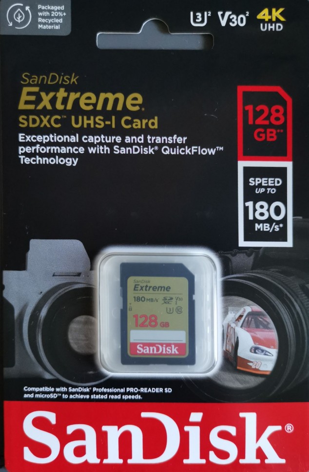 Карта памяти Sandisk Extreme SDXC 128Gb Card 180 mb/s CL10 V30 UHS-I U3 в магазине RentaPhoto.Store