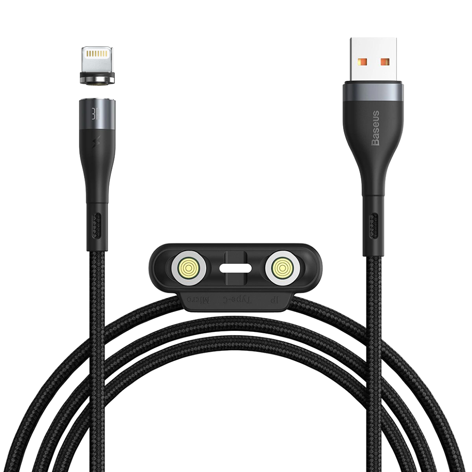 Кабель Baseus Zinc Magnetic USB - Micro USB+Lightning+Type-C 3А 1м Серый+черный в магазине RentaPhoto.Store